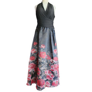 Ignite Evenings NY Black & Red Evening Floral Formal Party Ball Gown Women's 12